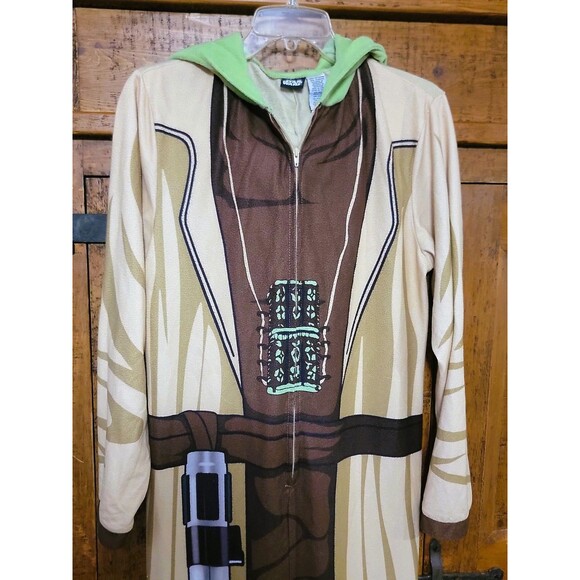 Yoda Costume One Piece Zip-up Outfit w Hood Sz Small Adult Halloween or Pajamas - Picture 6 of 16